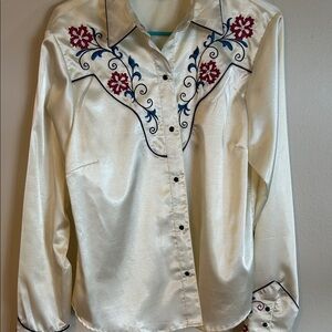Vintage Roper Cream Western Shirt with Floral Embroidery